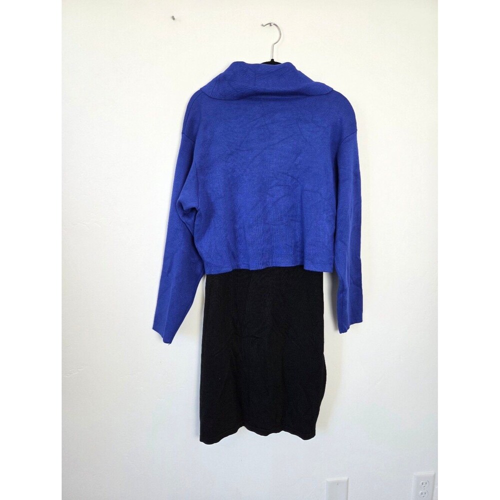 Nina Leonard Sweater Dress Cowl Neck Long Sleeve Cobalt Blue Black Old Money XL - Picture 11 of 11